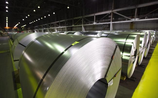 Rolls of coiled coated steel are shown at Stelco in Hamilton on June 29, 2018. THE CANADIAN PRESS/Peter Power