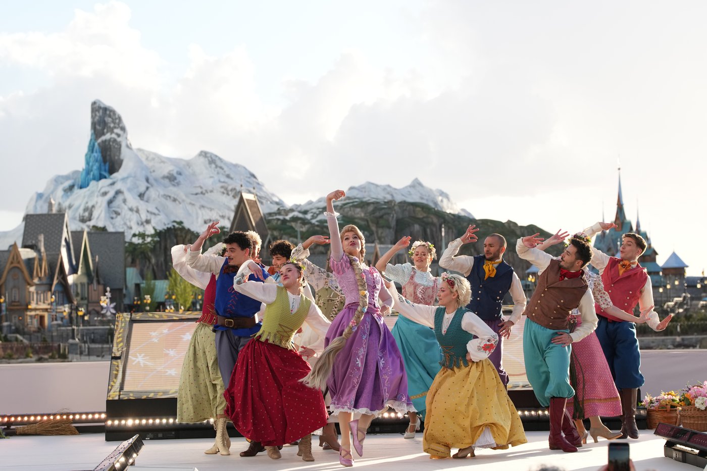 Dancers perform during the inauguration of Disney Adventure World and World Of Frozen at Disneyland Paris in Marne-la-Vallee, east of Paris, Saturday, March 28, 2026. (AP Photo/Christophe Ena)