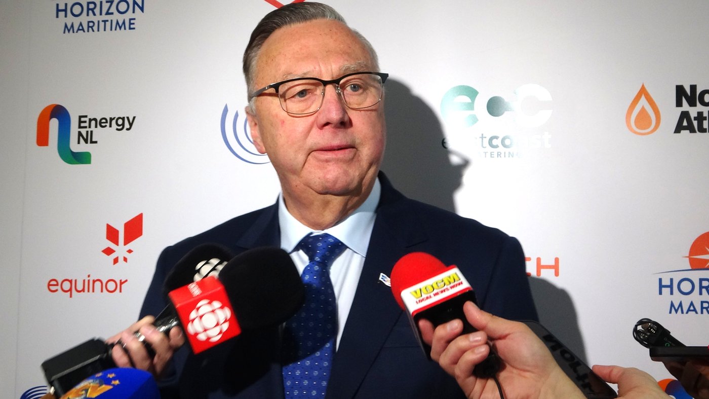 Newfoundland and Labrador Premier Tony Wakeham speaks to reporters at an energy conference in St. John's, N.L., on Tuesday, June 2, 2026. THE CANADIAN PRESS/Sarah Smellie