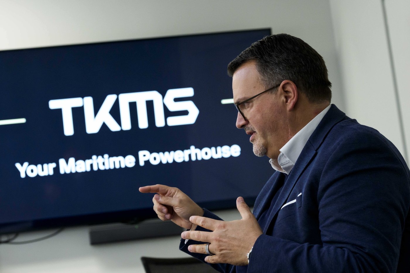 Oliver Burkhard, CEO of German submarine maker TKMS, speaks in an interview in Ottawa, on Monday, March 2, 2026. THE CANADIAN PRESS/Justin Tang