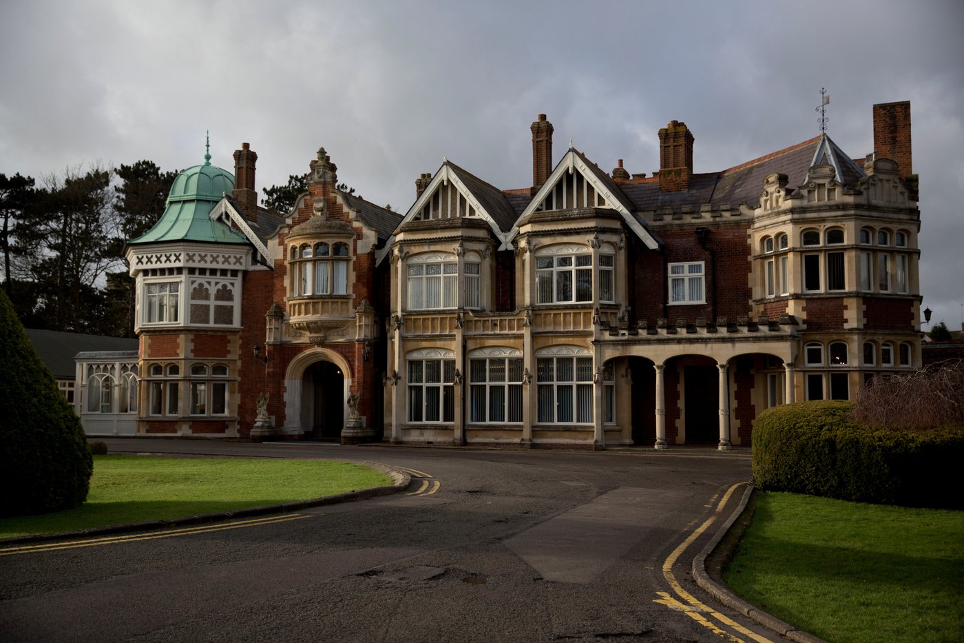 FILE - An exterior view shows the mansion house at Bletchley Park museum in the town of Bletchley in Buckinghamshire, England, on Jan. 15, 2015. (AP Photo/Matt Dunham, File)