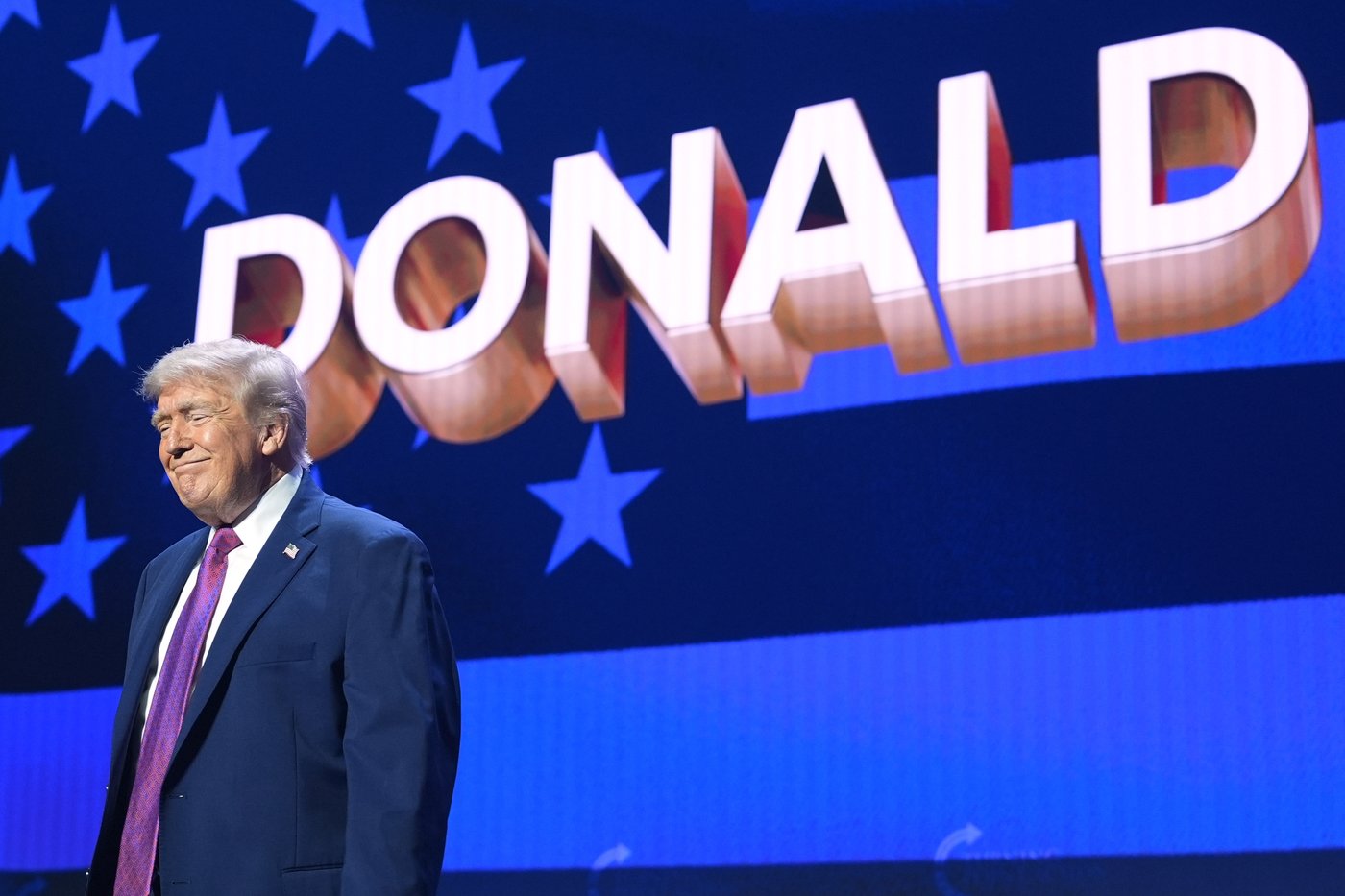 President Donald Trump arrives at a Turning Point USA event at Dream City Church, Friday, April 17, 2026, in Phoenix. (AP Photo/Alex Brandon)
