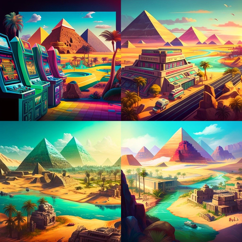 Four views from a world everyone can visit at BITNILE.COM. The only limit to what you can see, visit and do at BITNILE.COM is your imagination. Register now, Get Rewarded! Launching March 1, 2023. #Egyptian_paradise #Pyramids #The_River_Nile #Exotic_vacations #Exotic_adventures (Graphic: Business Wire)