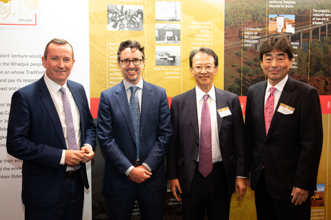 WA Premier Mark McGowan, Rio Tinto Iron Ore CEO Simon Trott, Jiro Kobayashi, Executive Counselor Nippon Steel, Motoaki Uno, Senior Executive Managing Officer Mitsui. (Photo: Business Wire)