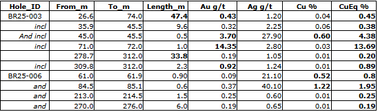 ymc8 14 G/T Au Within 47m of Gold-Bearing Skarn from 26m Depth in 300m Step-Out at Birch Cu-Au Project