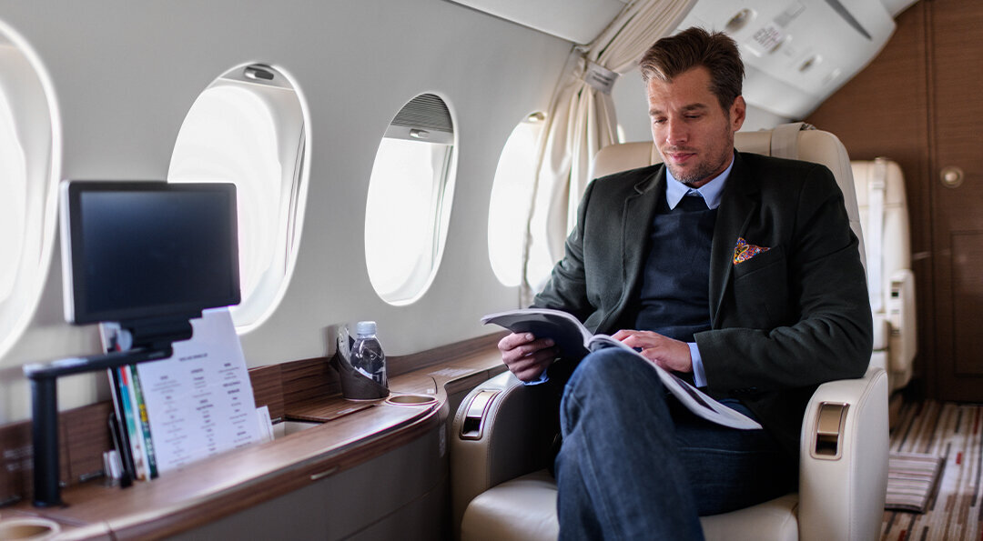 man in private jet
