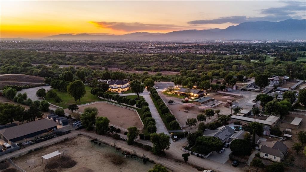 Sweeping Sunset Aerial View of The Farm in Norco, a 25-Acre Licensed Wedding and Event Venue