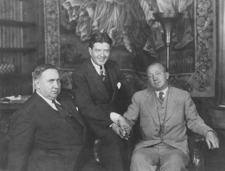 Vincent Bendix (left), U.S. Senator Robert LaFollette and Notre Dame football coach Knute Rockne in a 1928 photo taken in the Bendix Corporation board room. (Photo: South Bend Tribune) 