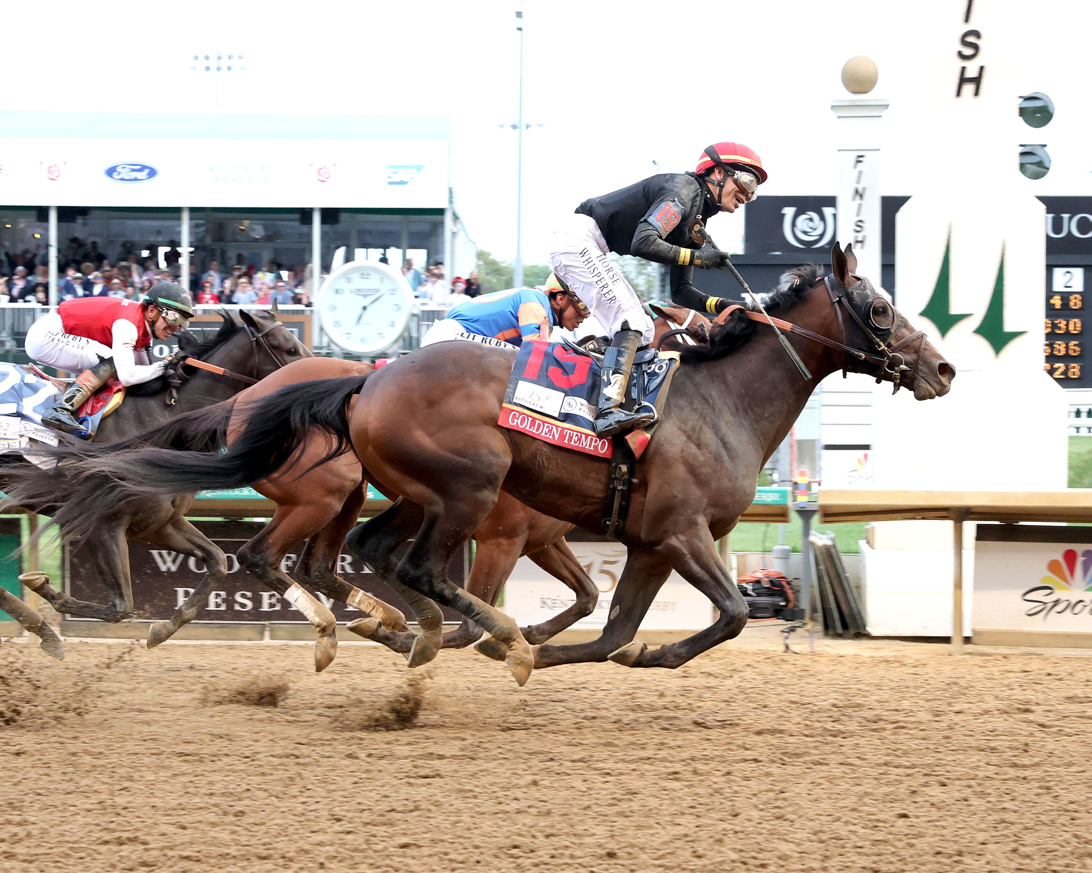Golden Tempo crosses the finish line at the 152nd Kentucky Derby