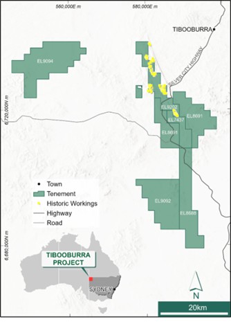 Location of the Tibooburra Gold Project, in northwestern NSW.