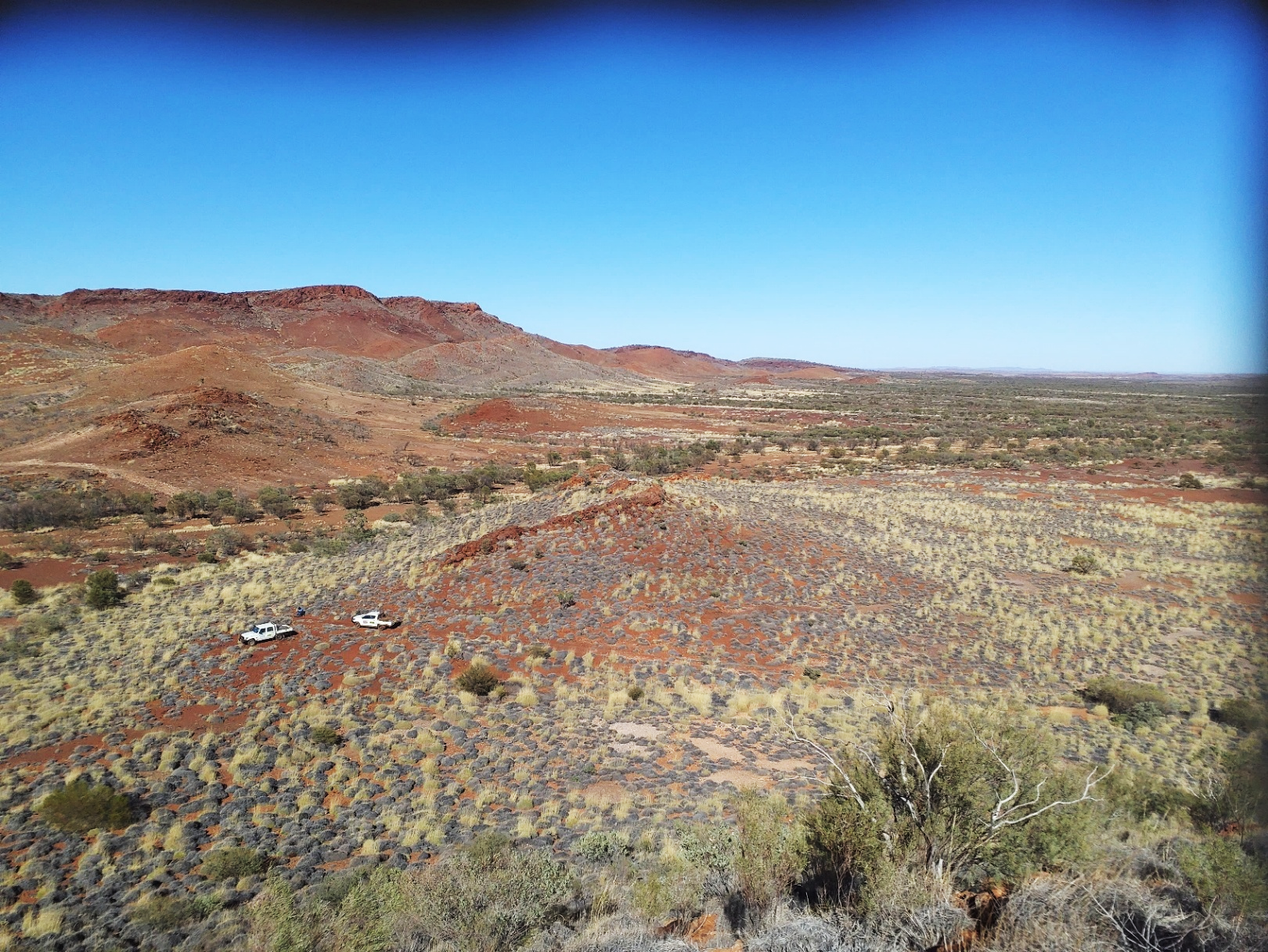 Photo during reconnaissance at Wyloo SE, looking southwest from the mapped rhyolite dome.