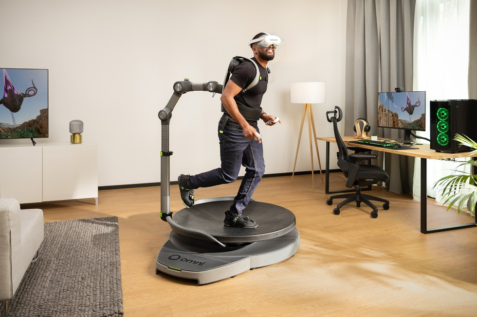 A User Experiences Virtuix's Omni One Full Body VR System combining physical movement with immersive gaming and fitness.