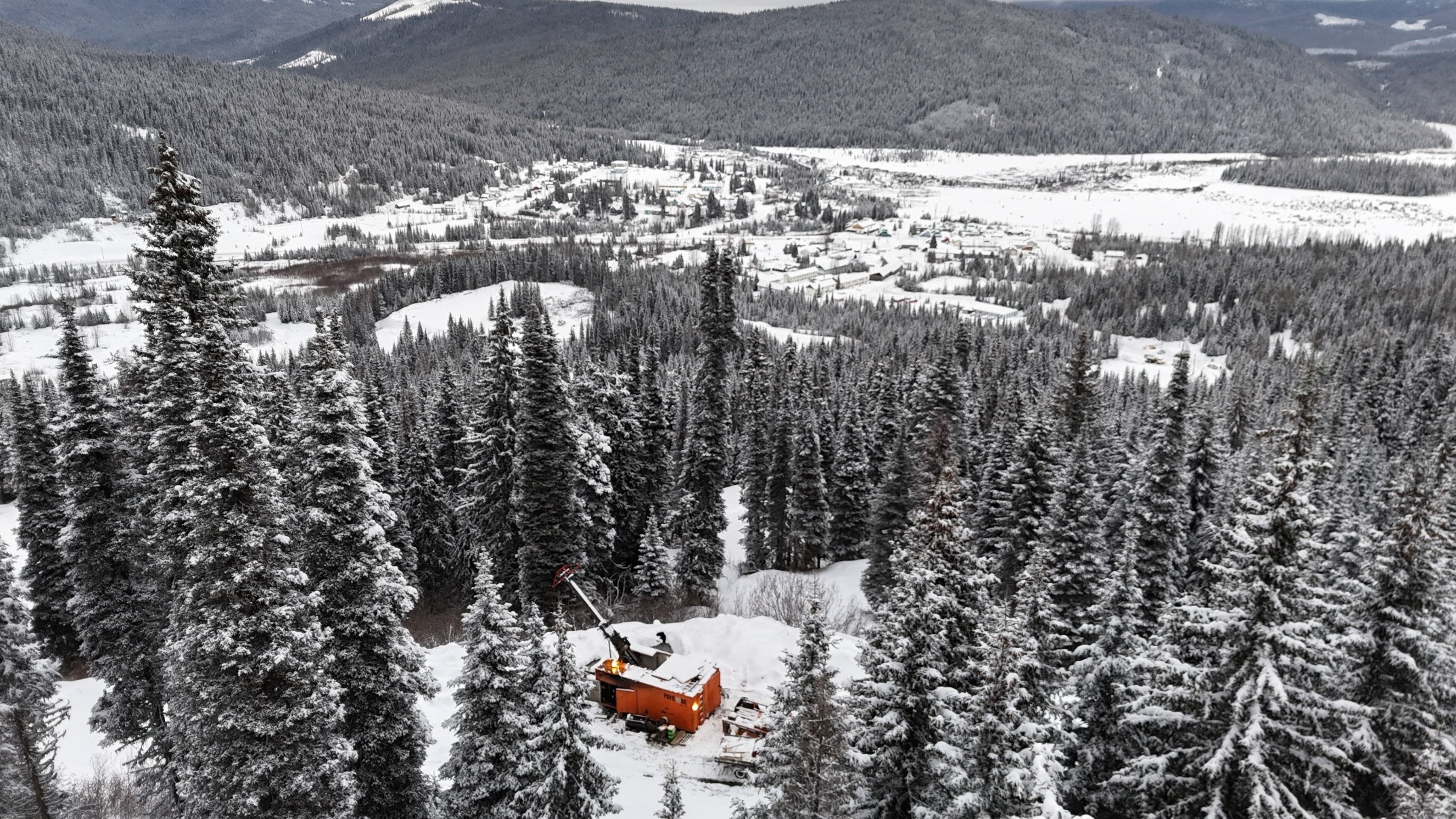Figure 5: Active surface exploration drill rig on Cow Mountain targeting areas below the Cariboo Gold deposit