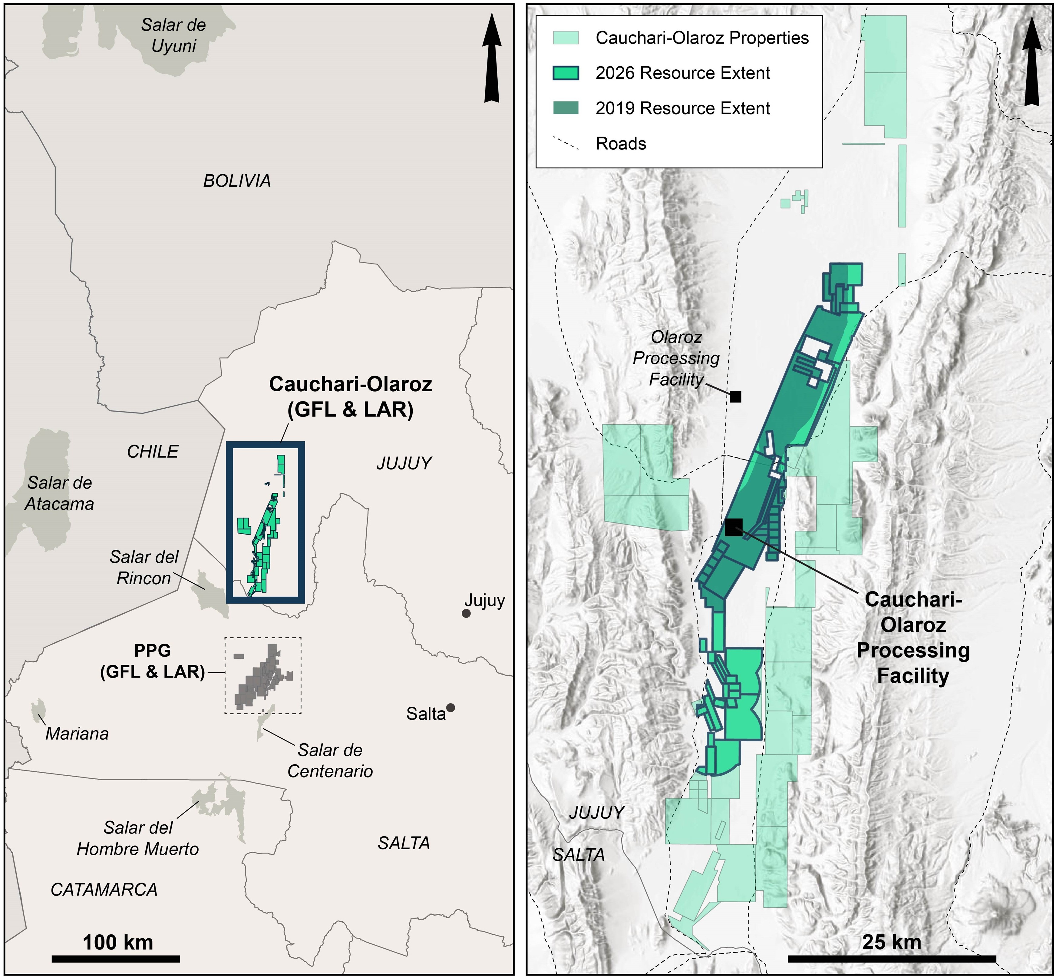 Cauchari-Olaroz Location (Left) and Mineral Resource Extent (Right) Maps