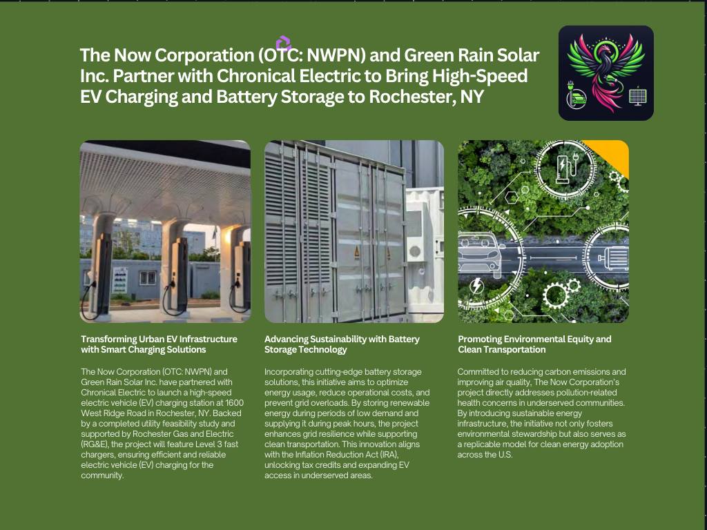 The Now Corporation (OTC NWPN) and Green Rain Solar Inc. Partner with Chronical Electric