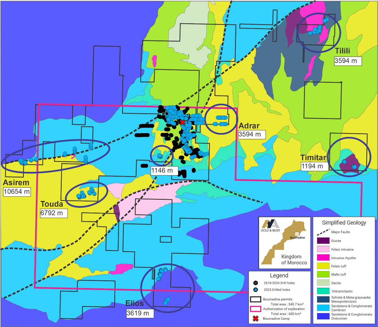 Figure 6: Location of Drill Holes at Boumadine regional exploration.