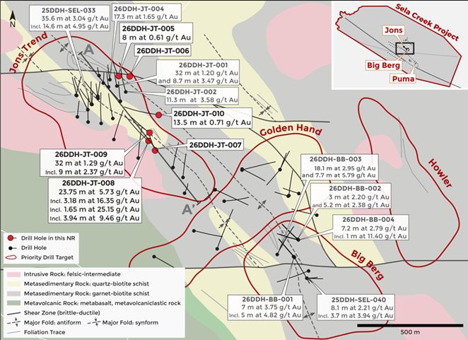 Plan view of Jons Trend to Big Berg. Note section A-A’ is displayed in Figure 1.