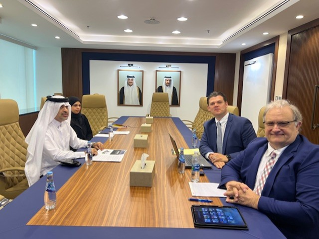 Mark Gaalswyk and Nate Carpenter meeting with Mr. Fahad Hamad Al-Sulaiti, Director General of QFFD