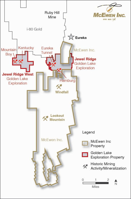 McEwen and Golden Lake Property Locations, Eureka Nevada