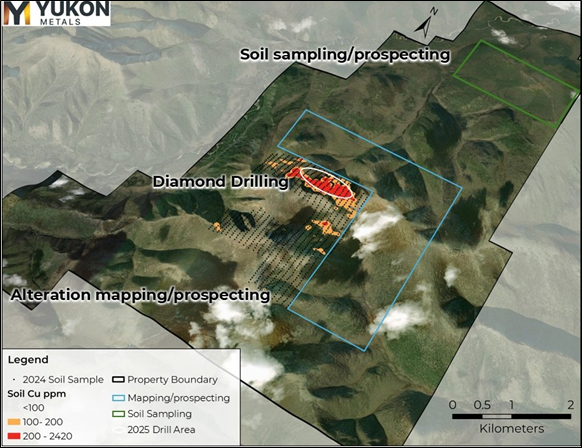 Map of 2025 planned exploration work at Birch Property.