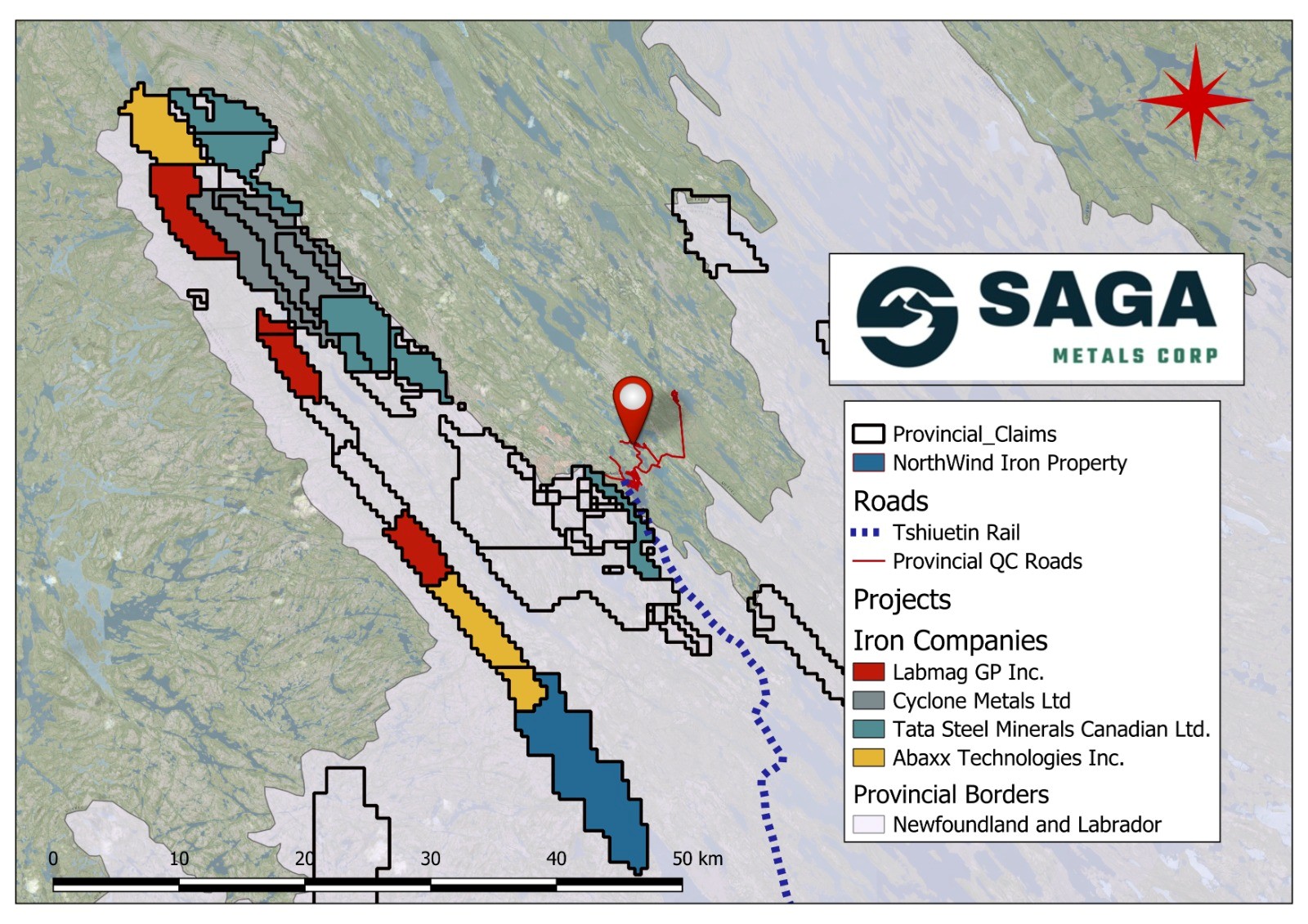 Regional map of the North Wind Iron Ore Project in Labrador, Canada