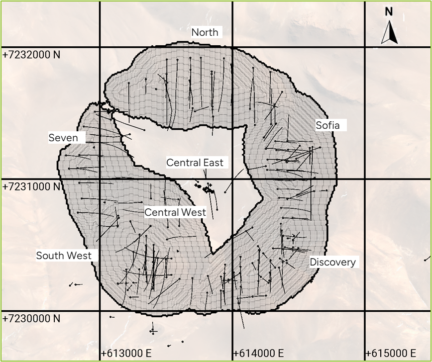 Figure 2:&nbsp;&nbsp; Rio Grande Mineral Resource Areas and Resource Pit Shell