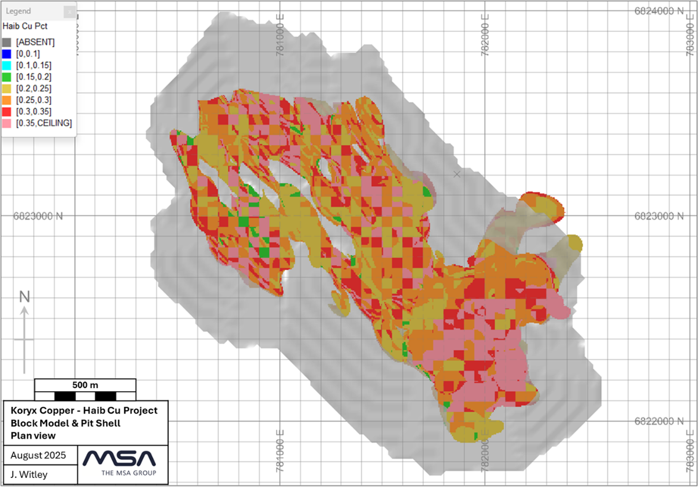 Haib resource pit shell and block model – plan view