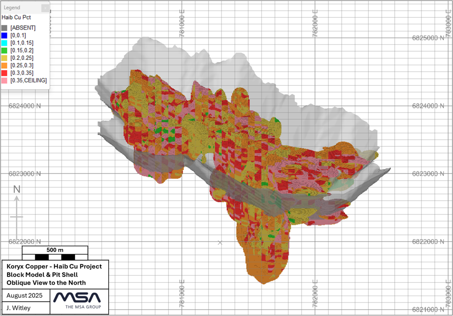 Haib resource pit shell and block model –oblique view to the north