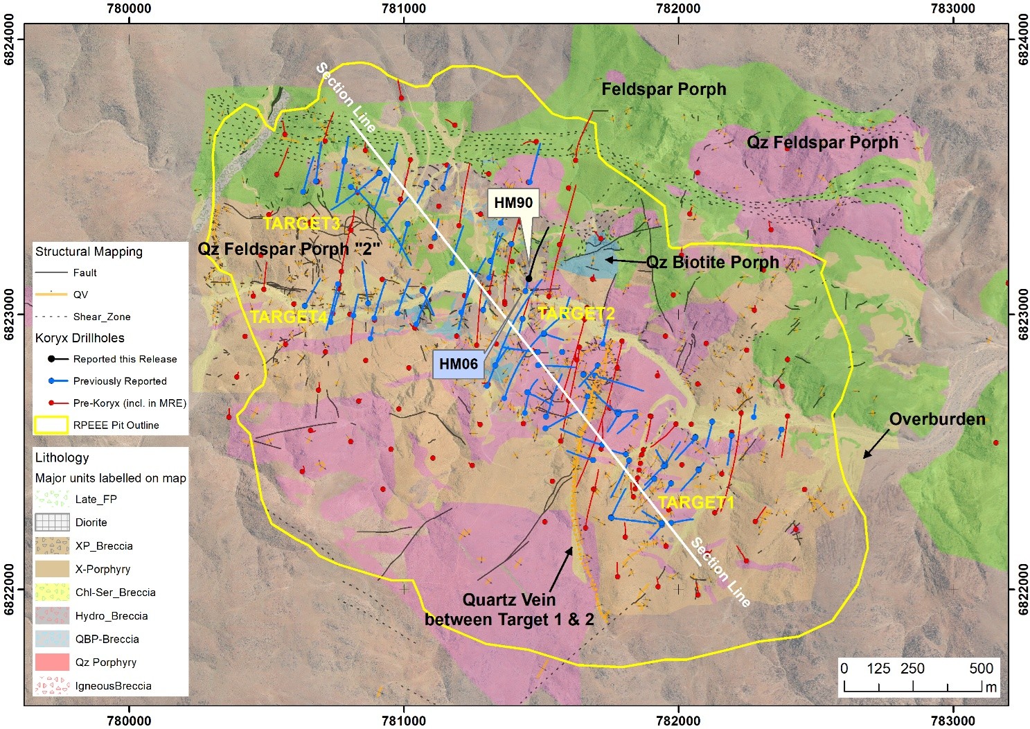 Plan view indicating the location of HM90 relative to HM06 (previously reported) in the Target 2 area