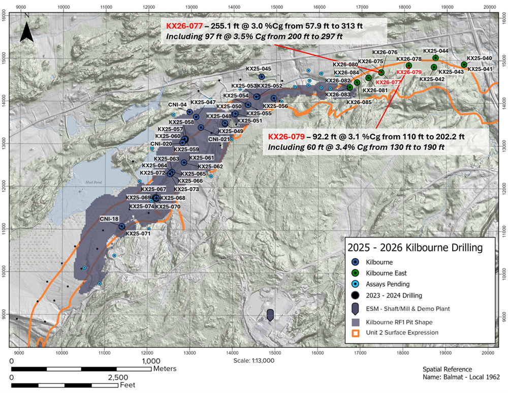 Kilbourne Resource area with Kilbourne East drilling and recent intercepts