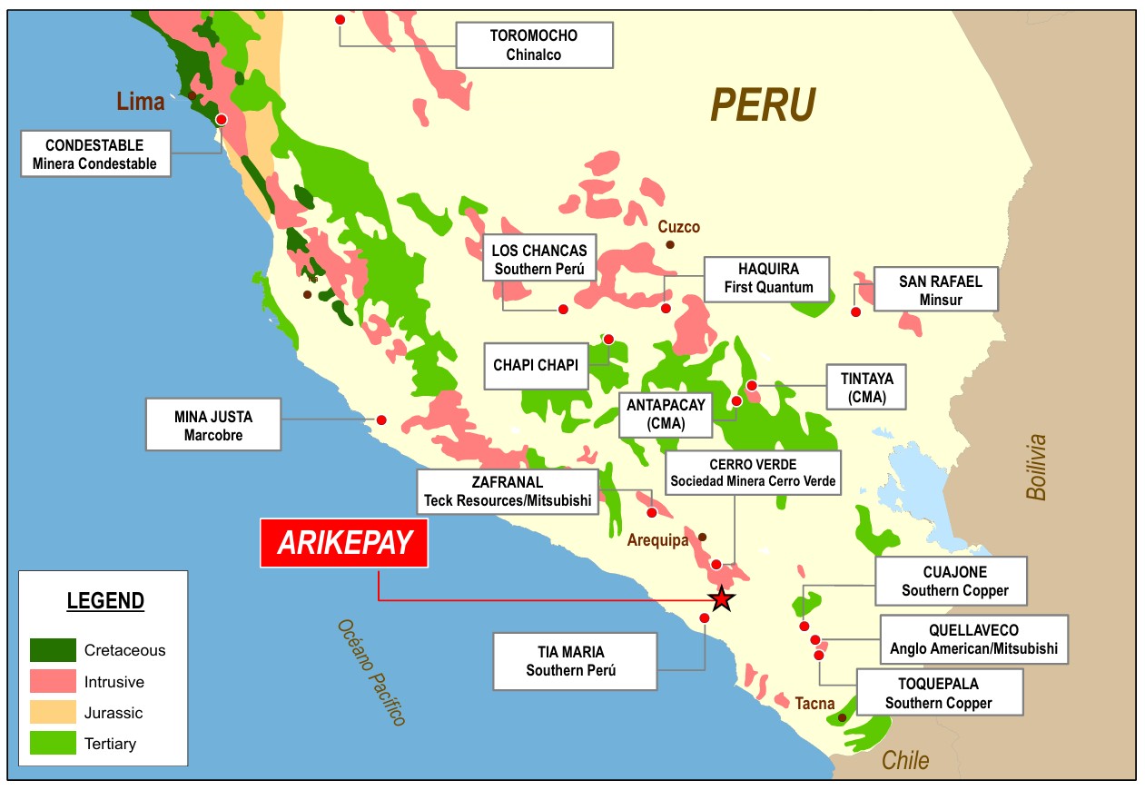 Figure 2. Regional geology and major deposits in southern Peru