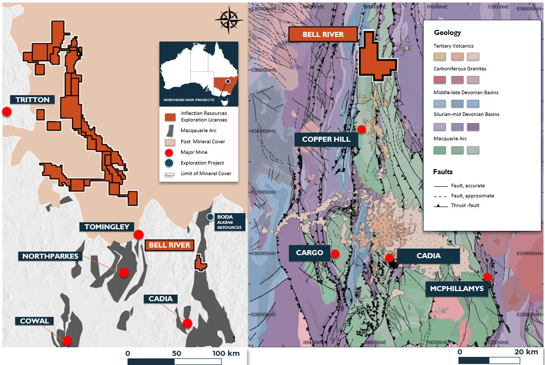 The Bell River project is located in the Macquarie Arc in central New South Wales. The Company considers the project to be highly prospective for cop