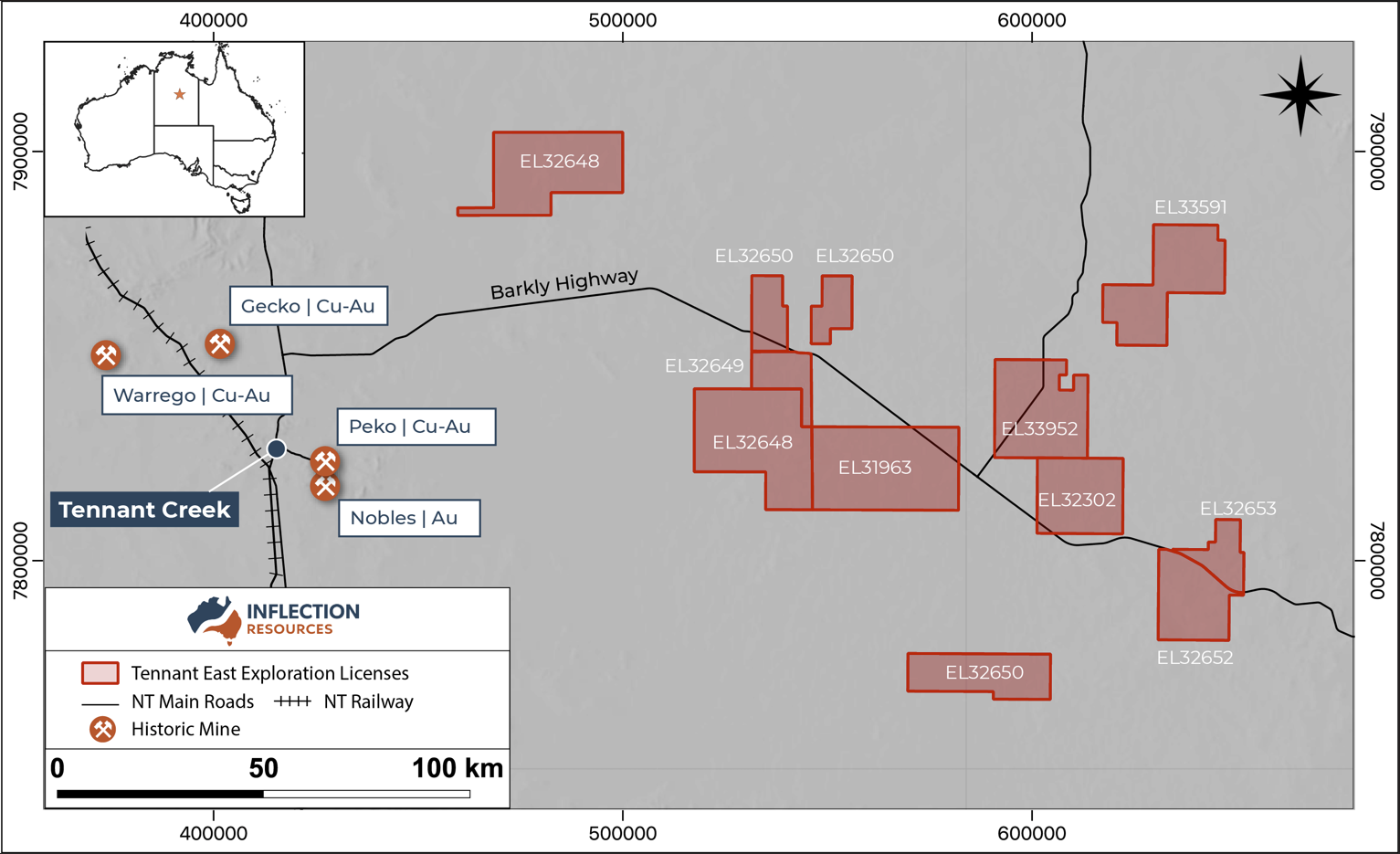 The Tennant East project is highly prospective for large-scale IOCG style mineralization. The project comprises twelve individual exploration license