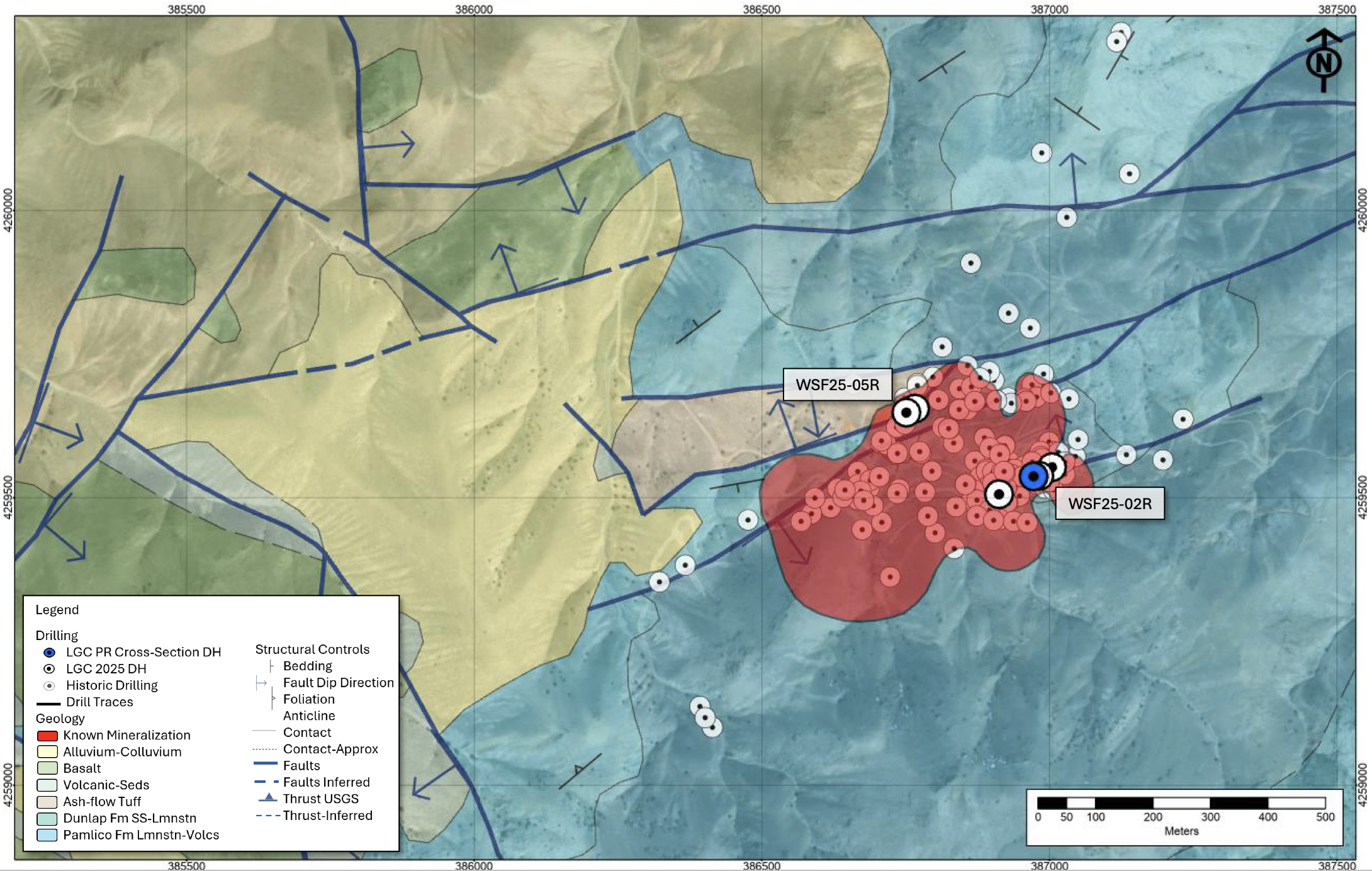 Map showing drill hole WSF25-04R location and mineralized zone at West Santa Fe Nevada