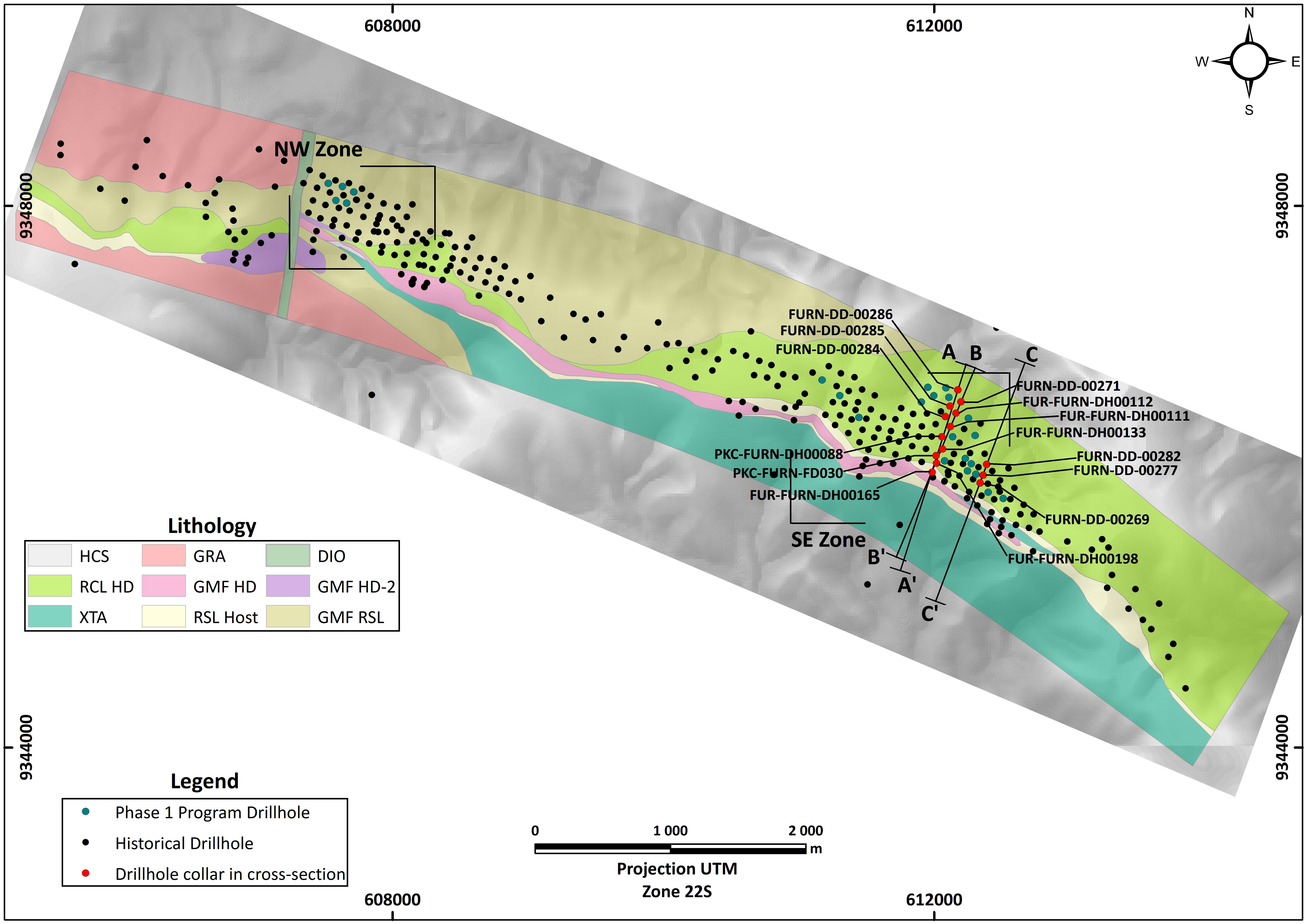 Furnas Plan View Map, including drill collar locations.