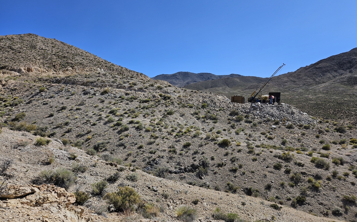 Drill rig set up, May 6, 2026, for the first planned drill hole at Jeep Mine, New Boston.