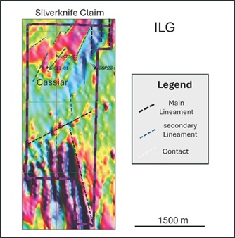 In Line gradient survey (ILG) with lineament interpretation in the Silverknife region (After Precision, 2024).