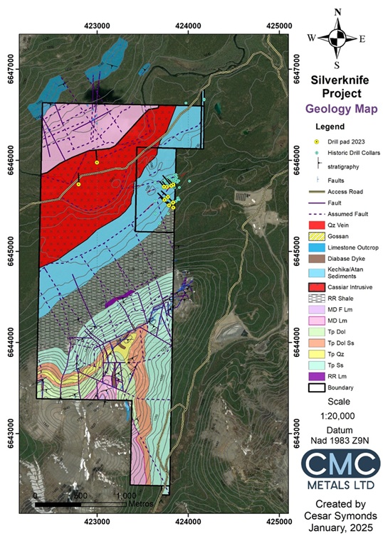 Geology Map of the Silverknife Property (After Symonds, 2024)