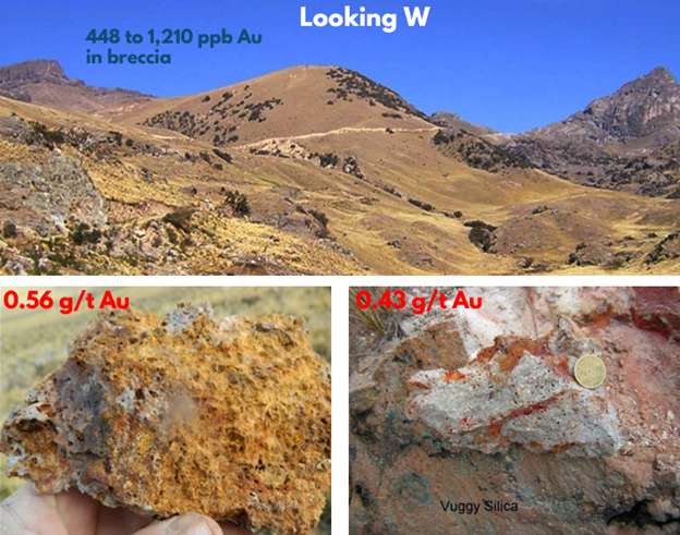 Figure 6 – Gold Rock Geochemistry, Vuggy Silica, Iron Oxides and Hydrothermal Alteration.
