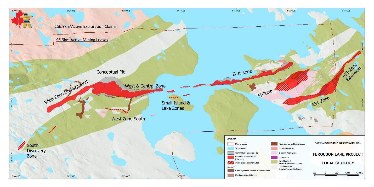 Geological map showing mineralization zones. The Mineral Resources incorporate West, Central and East Zones.