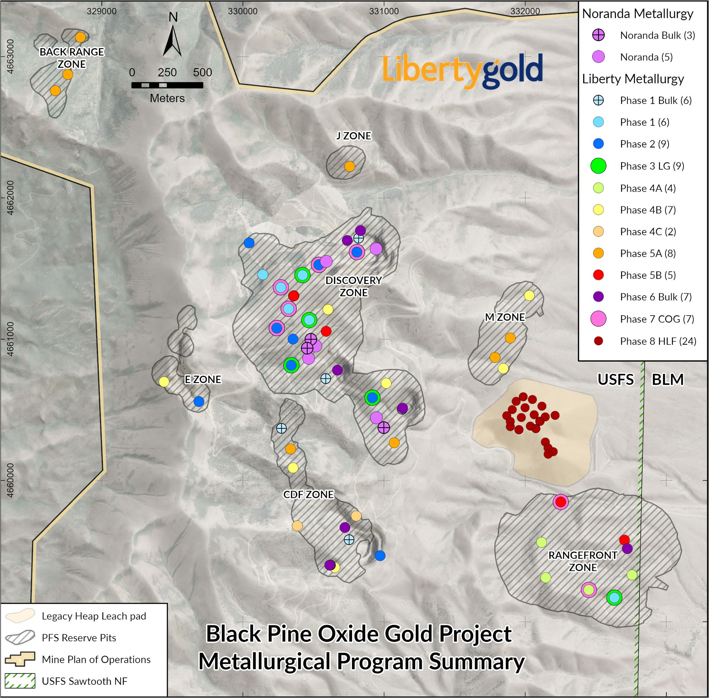 Summary map of Black Pine Metallurgical Program Sample Locations