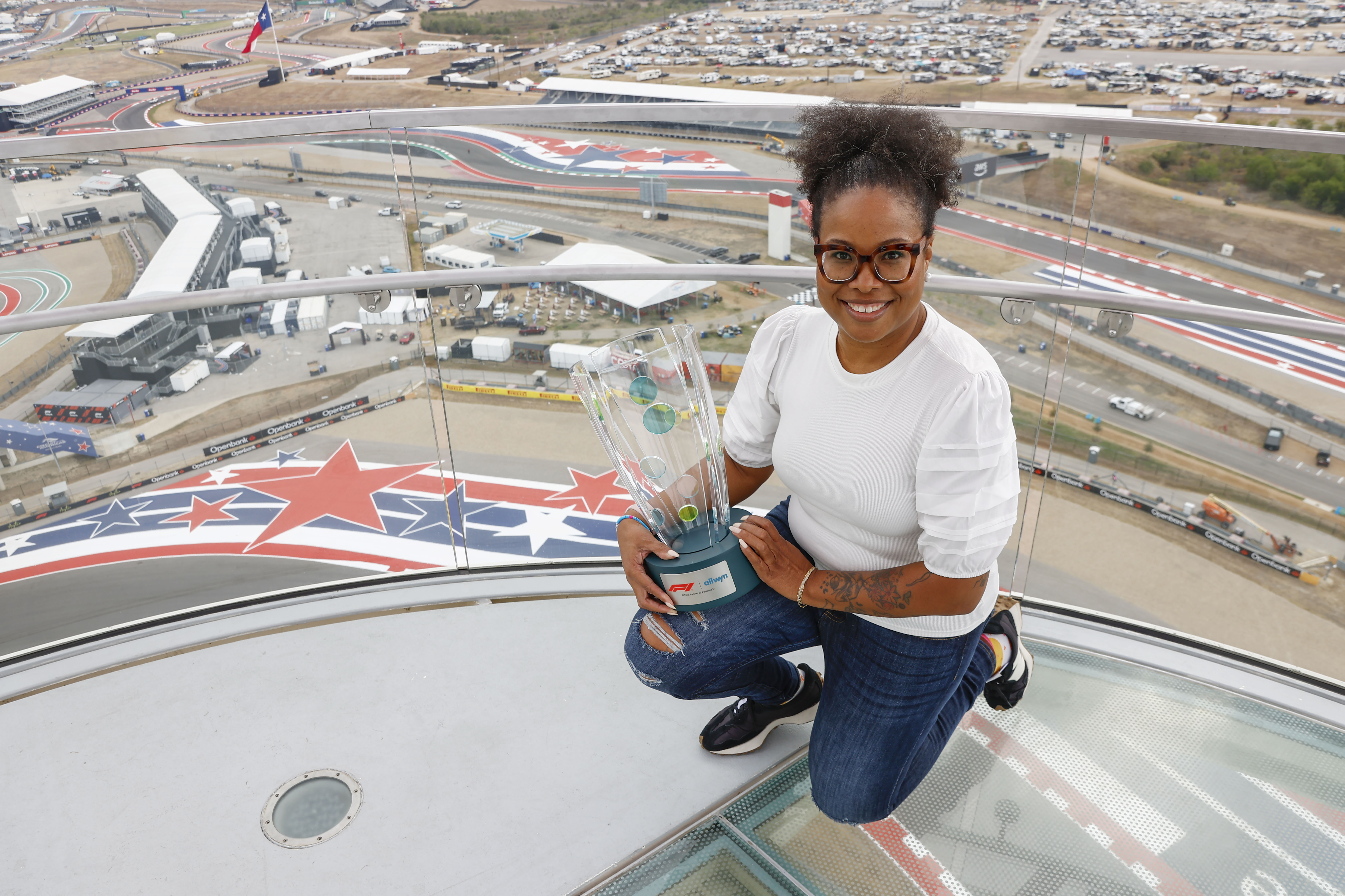 F1® Allwyn Global Community Award trophy presented to Shane Woods from winning local community initiative Girlstart at the FORMULA 1 MSC CRUISES UNITED STATES GRAND PRIX 2025 in Austin, Texas