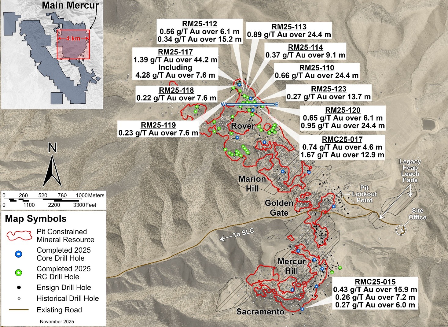 Main Mercur Drill Plan Map and Current Results