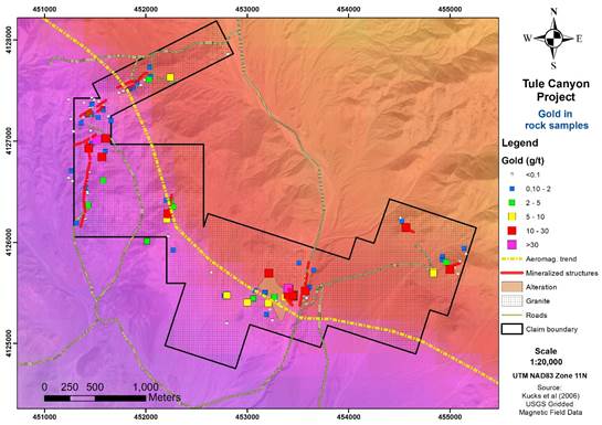 Figure 2: Positive Gold Results in Preliminary Rock Sampling – Tule Canyon