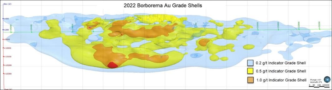 Longitudinal View of Au Grade Shells, Viewing West (Source: SRK)