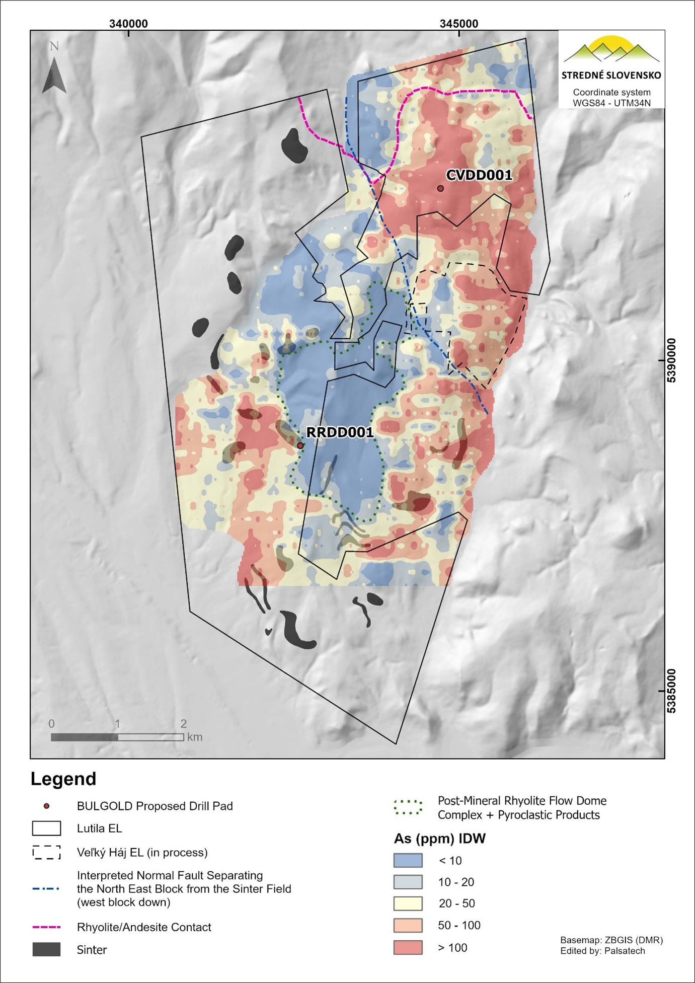 The Lutila Exploration Licence – Planned Drill Hole Collars & Arsenic (As) Soil Geochemistry.