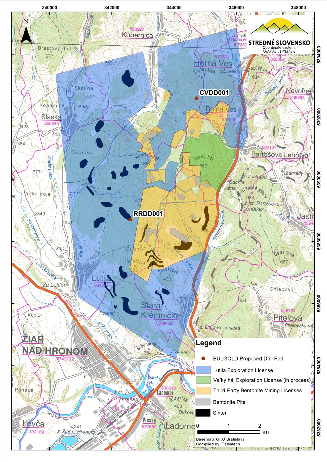 The Lutila Exploration Licence – Planned Drill Hole Collars, Topography, Tenure & Sinters.