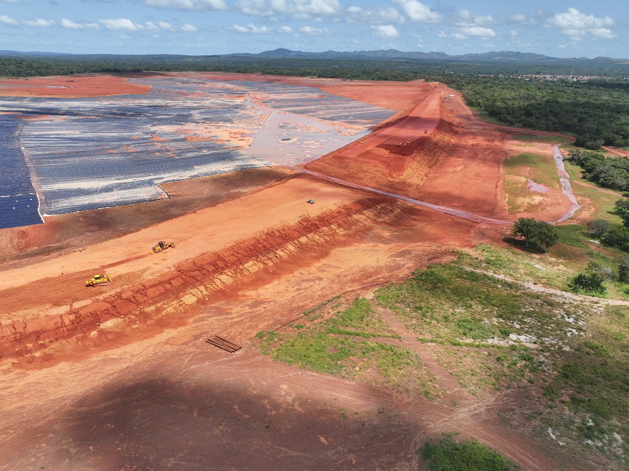 Figure 4: Tailings storage facility showing the extent of lining and main embankment construction (12 October 2025).