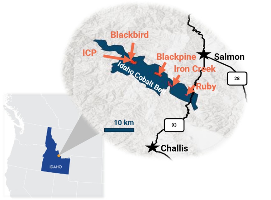 Figure 1. Location of the Iron Creek and Ruby Properties in east-central Idaho