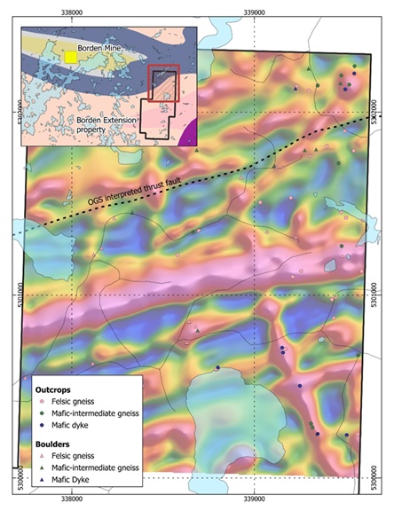 Figure 4. Sample locations on first vertical derivative magnetic background.